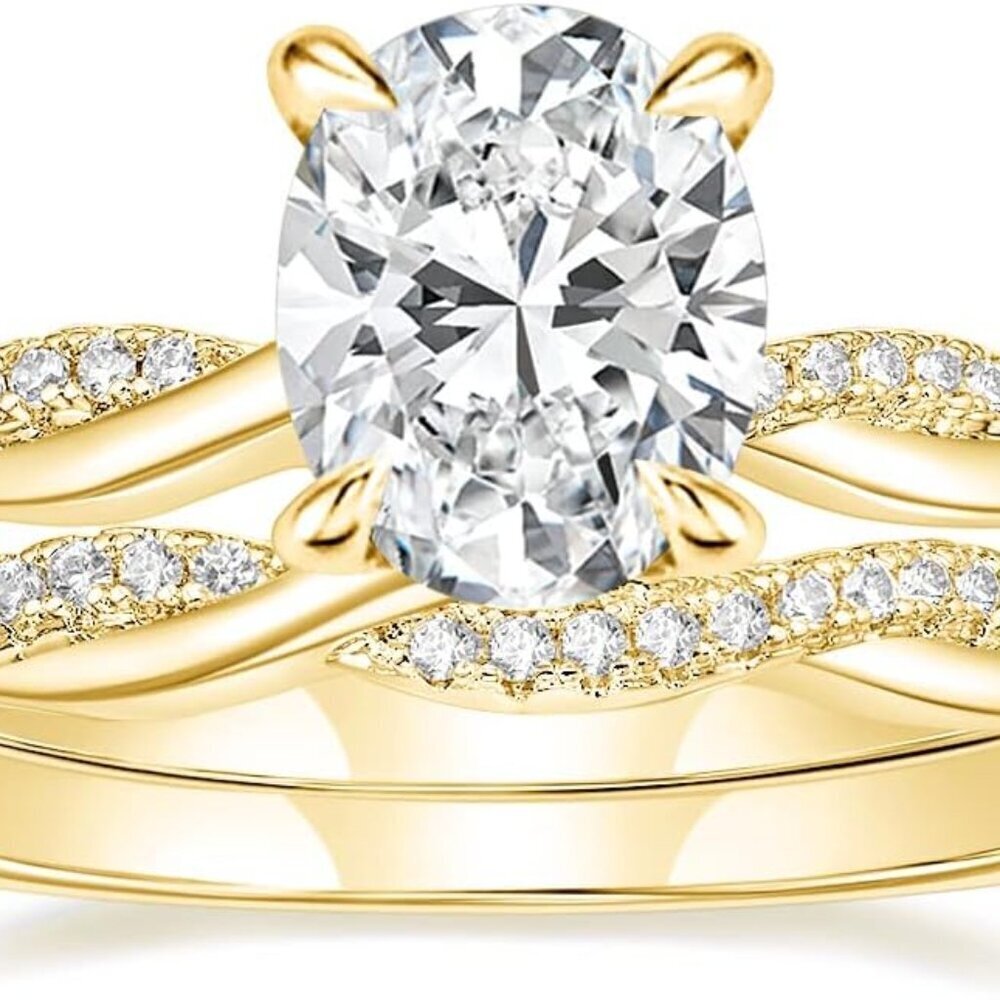 3ct Oval Engagement Ring Set Women Silver Pave Twisting Infinity Wedding